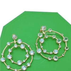 Swarovski Crystal Gold Hoop Clip On Earrings Double Circle Statement Jewelry